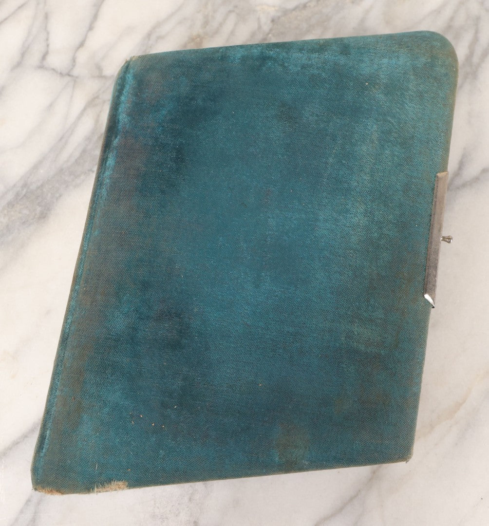 Lot 014 - Antique Victorian Photo Album With Unique Parallelogram Shape And Blue Velvet Covering, Containing 17 Cabinet Card, Three C.D.V. And Four Smaller Photographs, Of Men, Women And Children