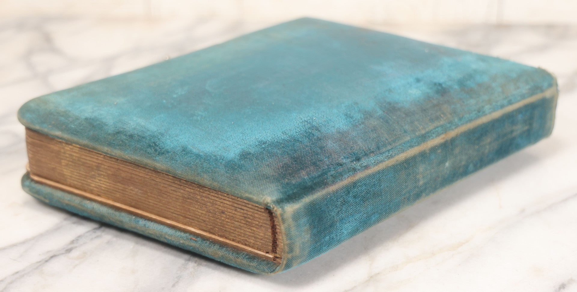 Lot 014 - Antique Victorian Photo Album With Unique Parallelogram Shape And Blue Velvet Covering, Containing 17 Cabinet Card, Three C.D.V. And Four Smaller Photographs, Of Men, Women And Children