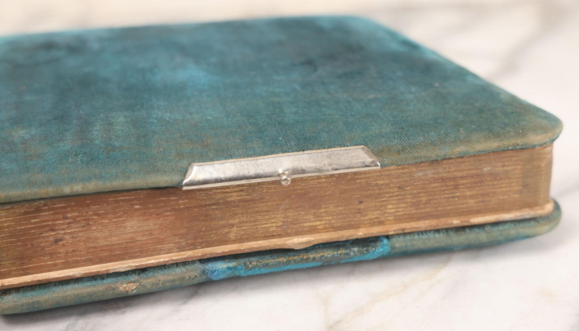 Lot 014 - Antique Victorian Photo Album With Unique Parallelogram Shape And Blue Velvet Covering, Containing 17 Cabinet Card, Three C.D.V. And Four Smaller Photographs, Of Men, Women And Children