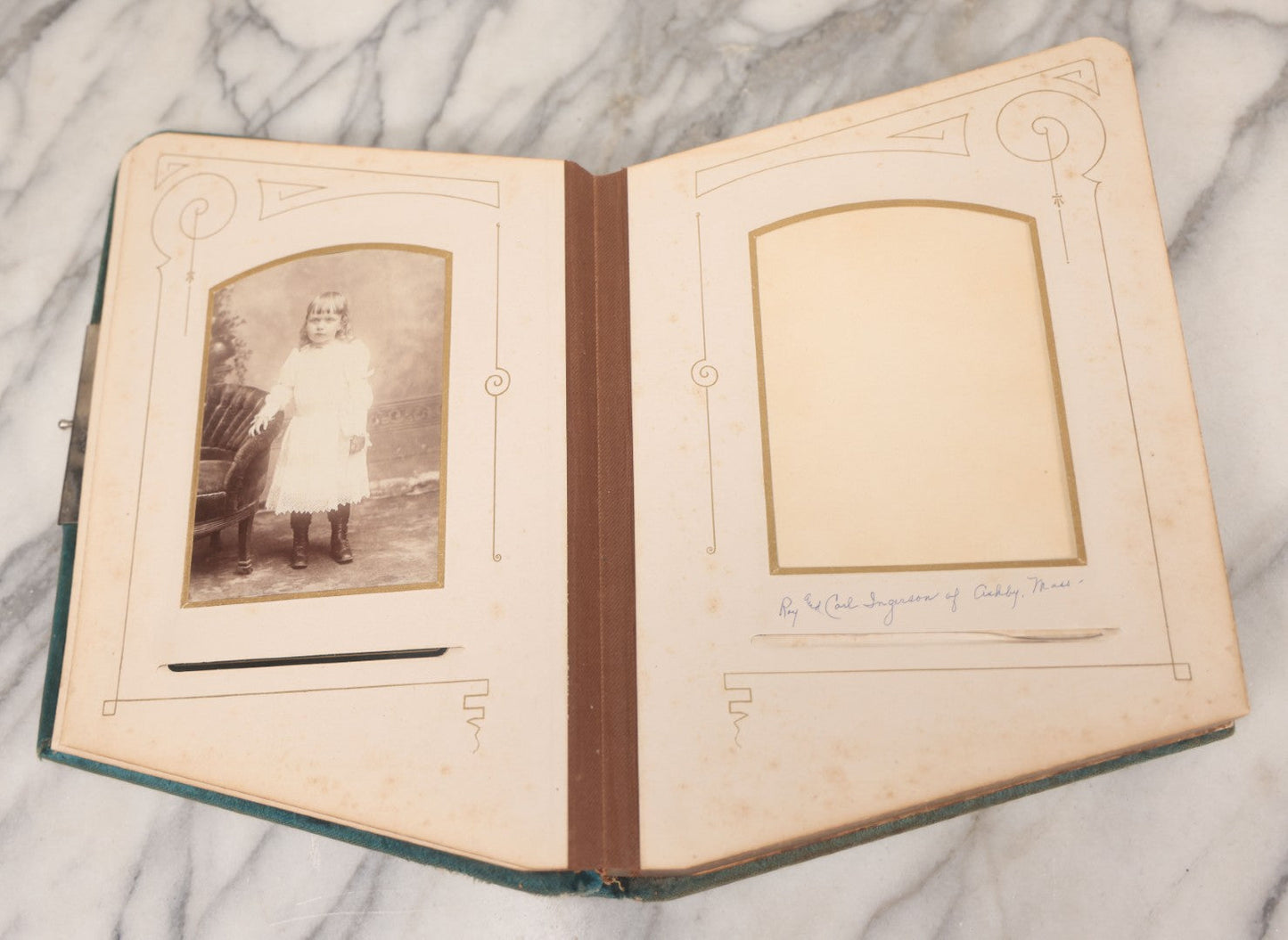 Lot 014 - Antique Victorian Photo Album With Unique Parallelogram Shape And Blue Velvet Covering, Containing 17 Cabinet Card, Three C.D.V. And Four Smaller Photographs, Of Men, Women And Children