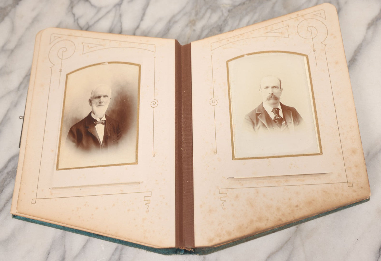 Lot 014 - Antique Victorian Photo Album With Unique Parallelogram Shape And Blue Velvet Covering, Containing 17 Cabinet Card, Three C.D.V. And Four Smaller Photographs, Of Men, Women And Children