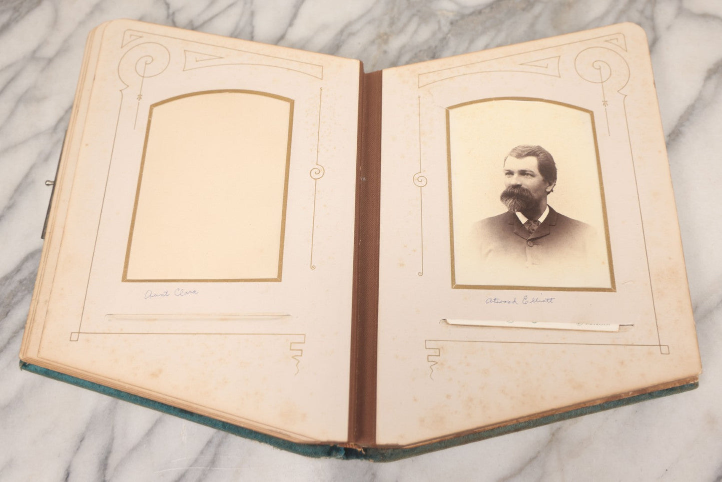 Lot 014 - Antique Victorian Photo Album With Unique Parallelogram Shape And Blue Velvet Covering, Containing 17 Cabinet Card, Three C.D.V. And Four Smaller Photographs, Of Men, Women And Children