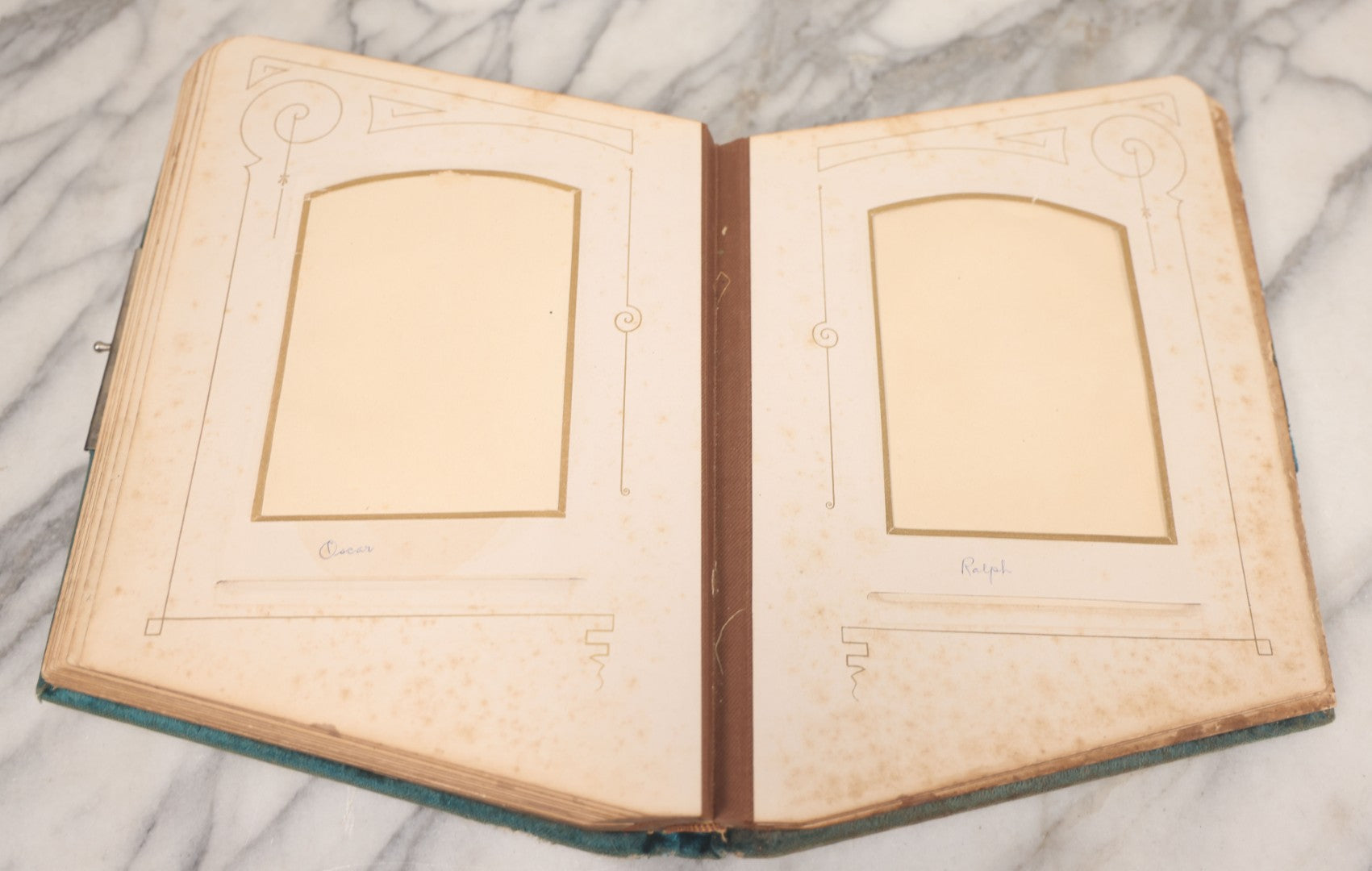 Lot 014 - Antique Victorian Photo Album With Unique Parallelogram Shape And Blue Velvet Covering, Containing 17 Cabinet Card, Three C.D.V. And Four Smaller Photographs, Of Men, Women And Children