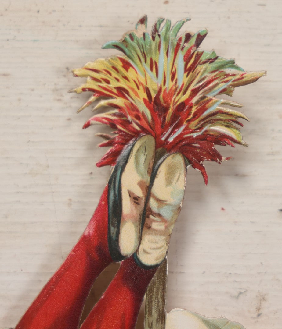 Lot 016 - Antique Die Cut Lithographed Acrobatic Circus Clowns Paper Display, Made In Germany For The R.T. Company, No. 10316, Class O, 10-1/2" x 19-1/2"