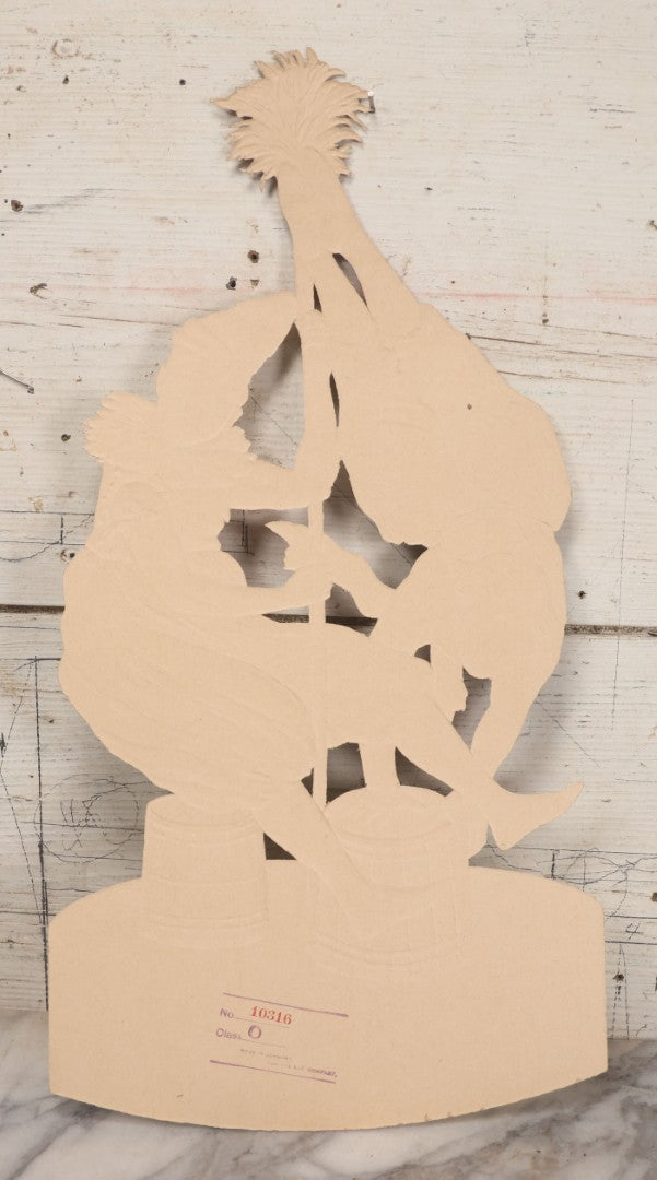 Lot 016 - Antique Die Cut Lithographed Acrobatic Circus Clowns Paper Display, Made In Germany For The R.T. Company, No. 10316, Class O, 10-1/2" x 19-1/2"