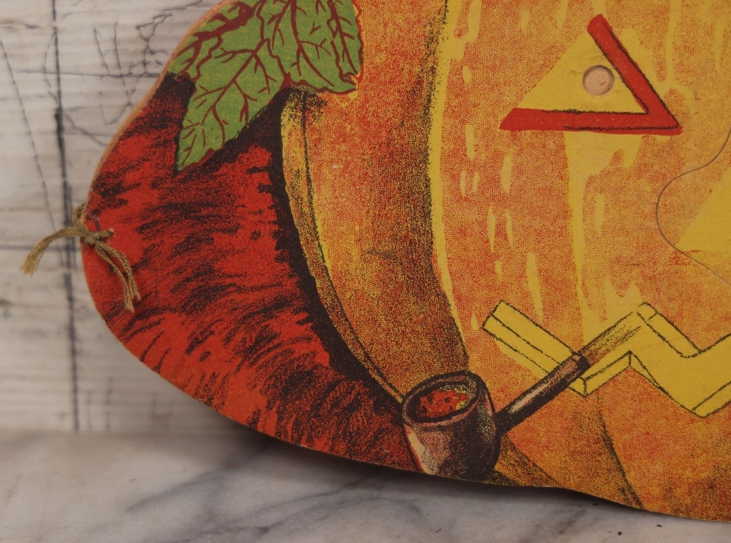 Lot 017 - Vintage Halloween Paper Cutout Mask Of Smoking Pumpkin Jack-O-Lantern J.O.L., Made In Germany, Unknown Manufacturer, 14-1/8" x 8-1/8"