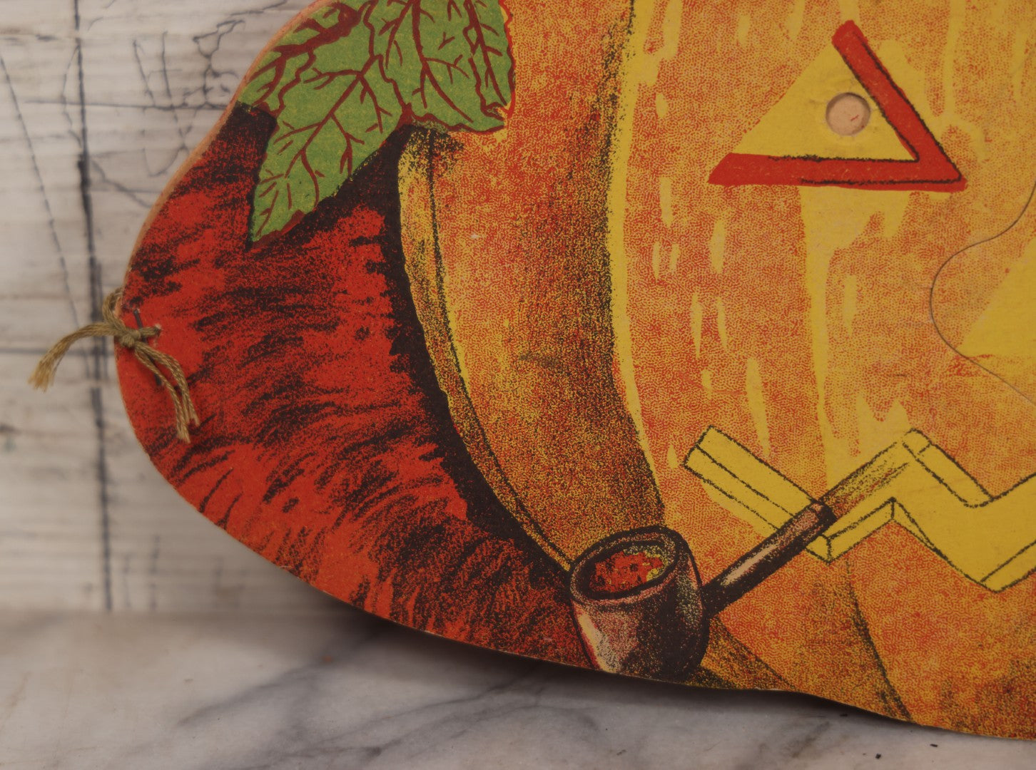 Lot 017 - Vintage Halloween Paper Cutout Mask Of Smoking Pumpkin Jack-O-Lantern J.O.L., Made In Germany, Unknown Manufacturer, 14-1/8" x 8-1/8"