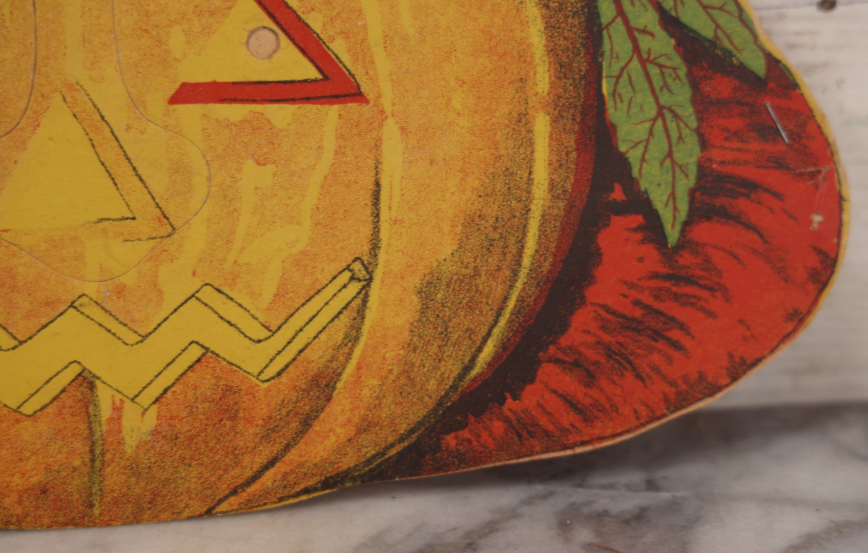 Lot 017 - Vintage Halloween Paper Cutout Mask Of Smoking Pumpkin Jack-O-Lantern J.O.L., Made In Germany, Unknown Manufacturer, 14-1/8" x 8-1/8"