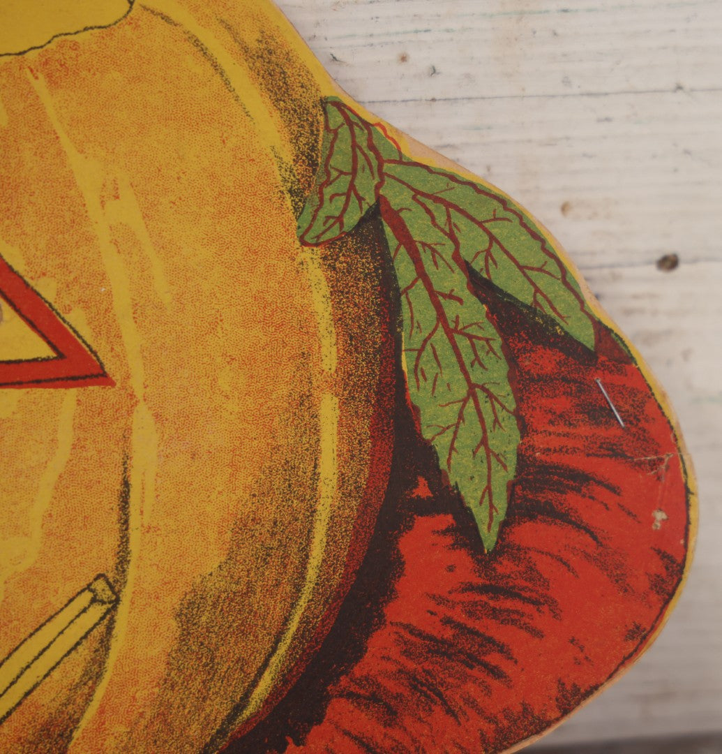 Lot 017 - Vintage Halloween Paper Cutout Mask Of Smoking Pumpkin Jack-O-Lantern J.O.L., Made In Germany, Unknown Manufacturer, 14-1/8" x 8-1/8"