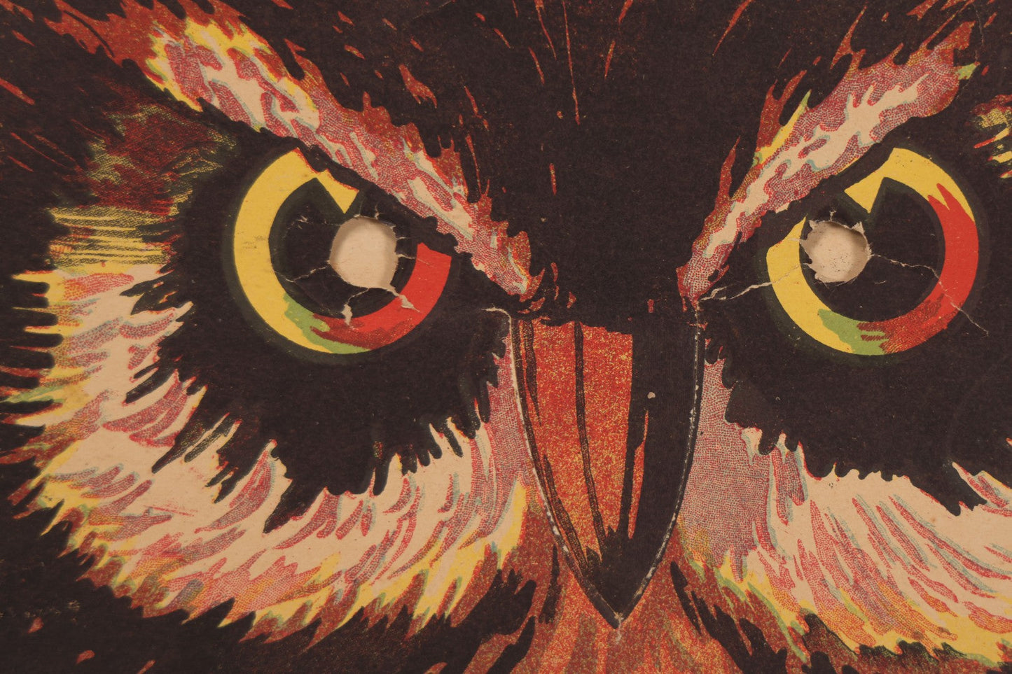 Lot 018 - Vintage Halloween Paper Cutout Mask Of Menacing Owl, Made In Germany, Unknown Manufacturer, 14-1/8" x 8-3/8"