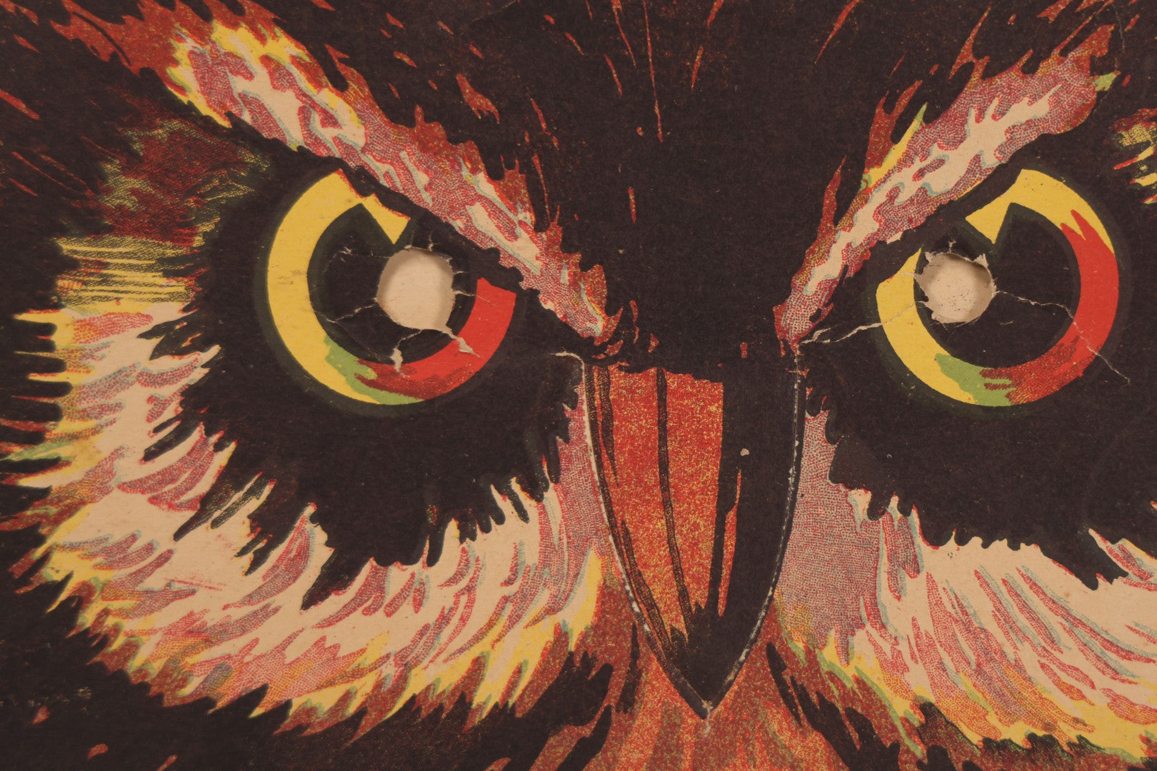 Lot 018 - Vintage Halloween Paper Cutout Mask Of Menacing Owl, Made In Germany, Unknown Manufacturer, 14-1/8" x 8-3/8"