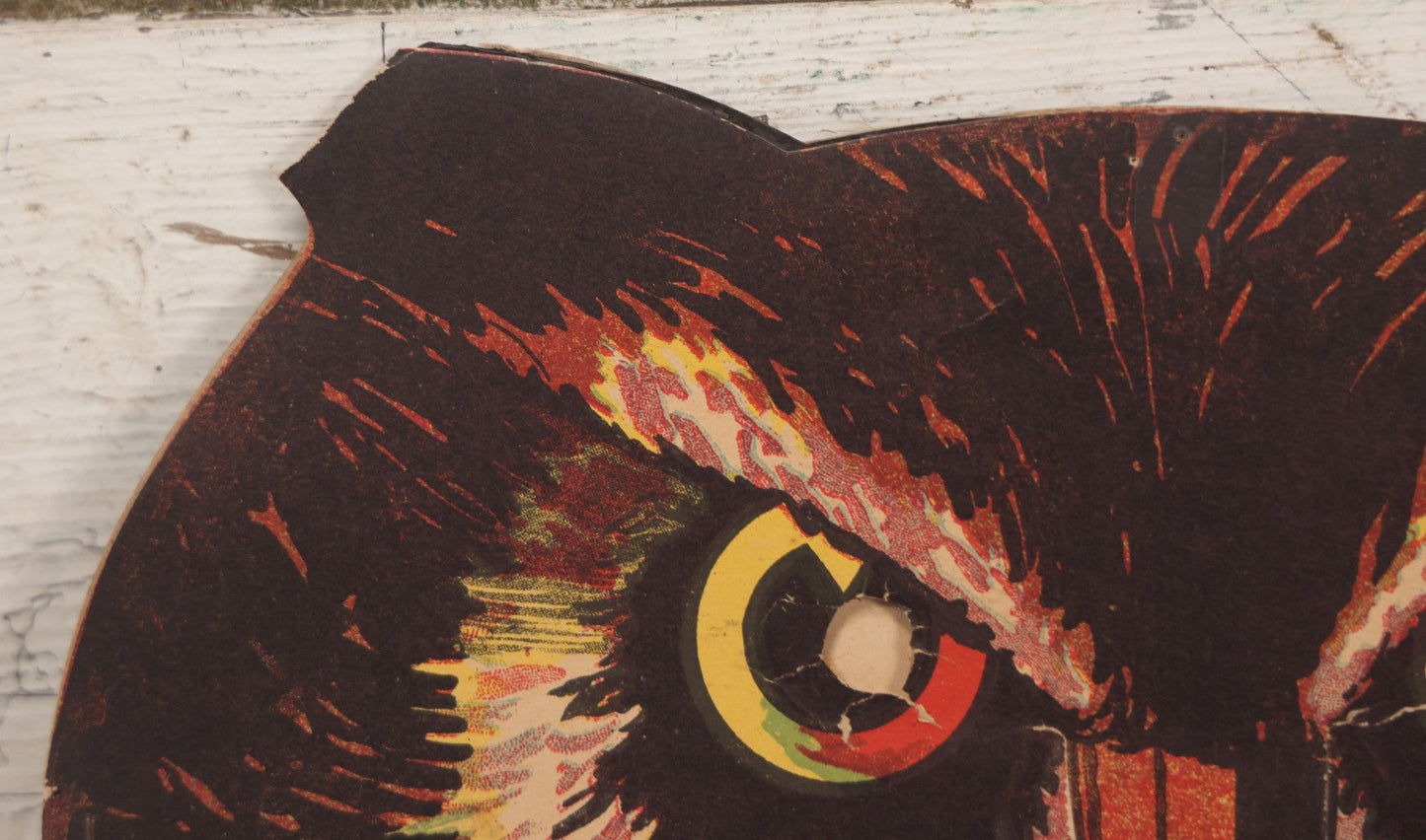 Lot 018 - Vintage Halloween Paper Cutout Mask Of Menacing Owl, Made In Germany, Unknown Manufacturer, 14-1/8" x 8-3/8"