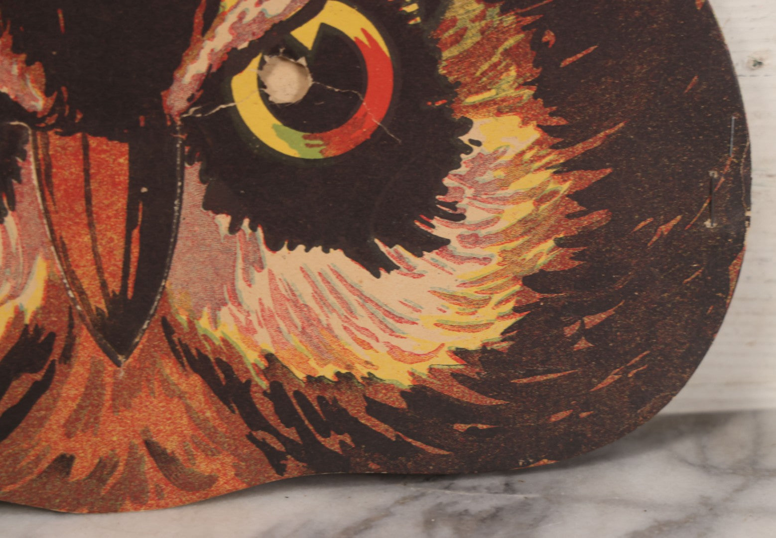 Lot 018 - Vintage Halloween Paper Cutout Mask Of Menacing Owl, Made In Germany, Unknown Manufacturer, 14-1/8" x 8-3/8"