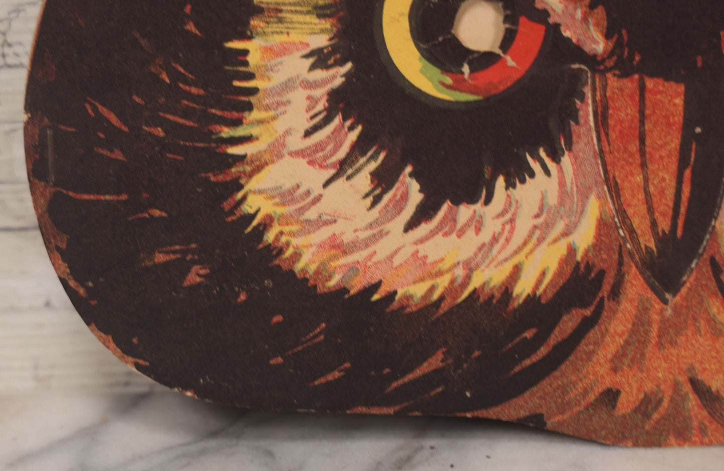 Lot 018 - Vintage Halloween Paper Cutout Mask Of Menacing Owl, Made In Germany, Unknown Manufacturer, 14-1/8" x 8-3/8"