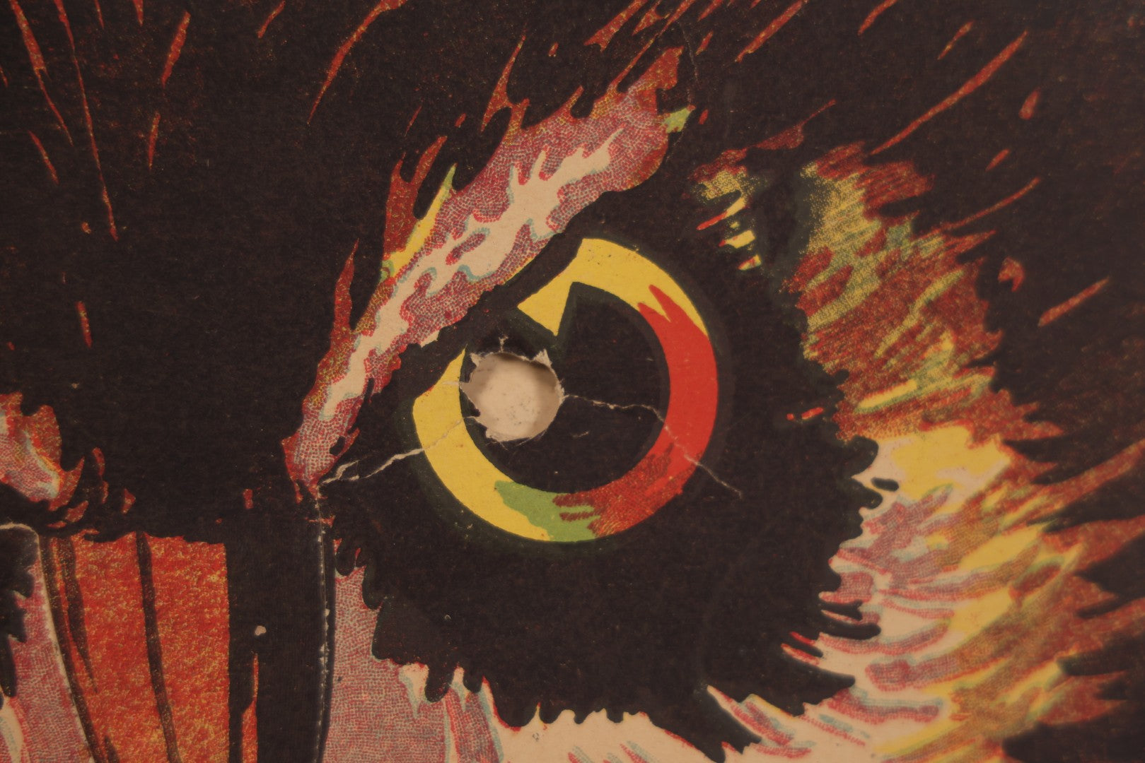 Lot 018 - Vintage Halloween Paper Cutout Mask Of Menacing Owl, Made In Germany, Unknown Manufacturer, 14-1/8" x 8-3/8"