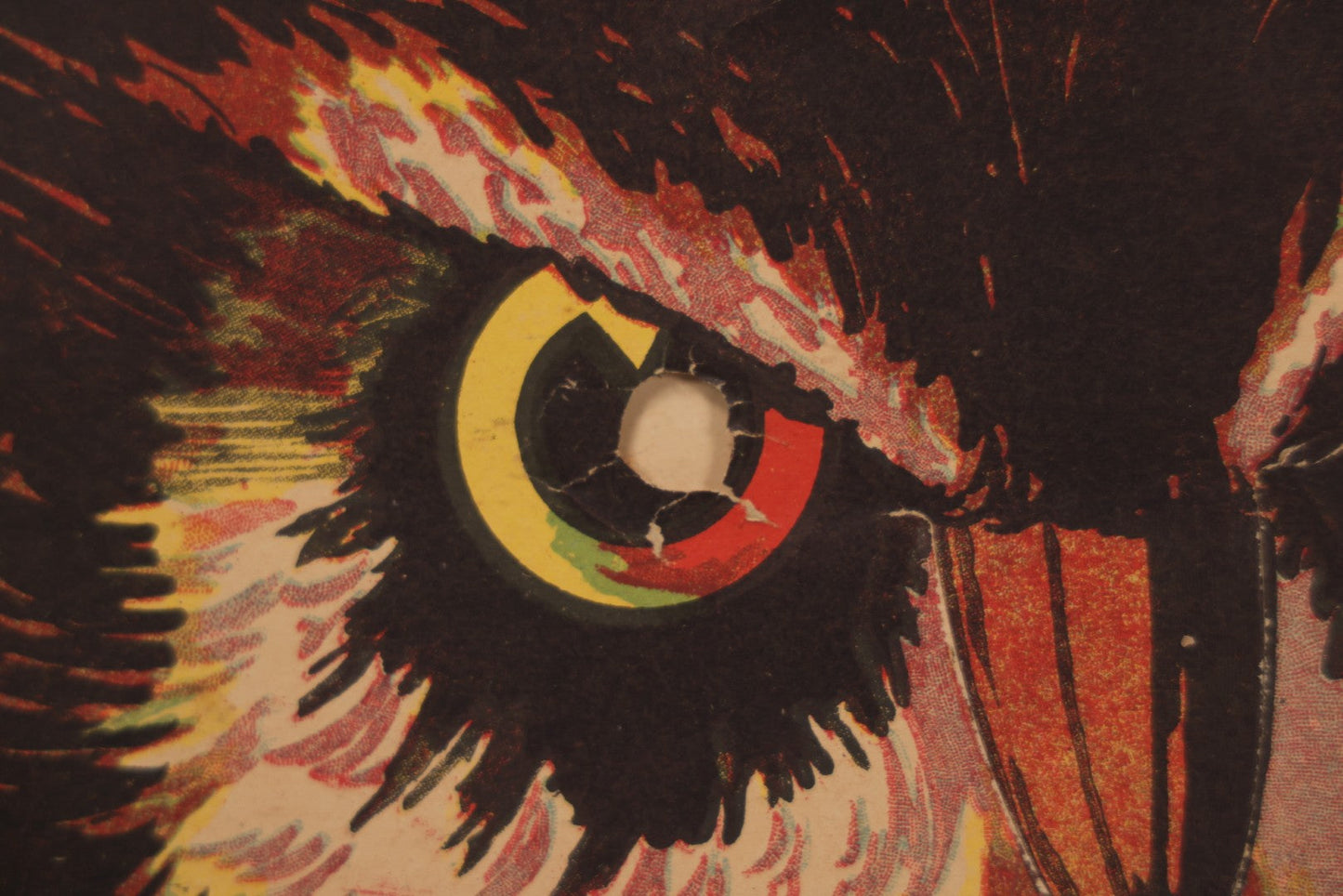 Lot 018 - Vintage Halloween Paper Cutout Mask Of Menacing Owl, Made In Germany, Unknown Manufacturer, 14-1/8" x 8-3/8"