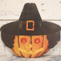 Lot 019 - Vintage Halloween Paper Cutout Mask Of Pumpkin Jack-O-Lantern J.O.L. Wearing Witch Hat, Made In Germany, Unknown Manufacturer, 14-1/8" x 12-1/2"