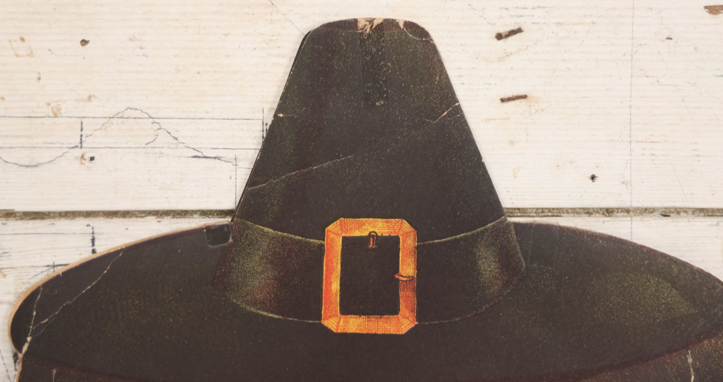 Lot 019 - Vintage Halloween Paper Cutout Mask Of Pumpkin Jack-O-Lantern J.O.L. Wearing Witch Hat, Made In Germany, Unknown Manufacturer, 14-1/8" x 12-1/2"