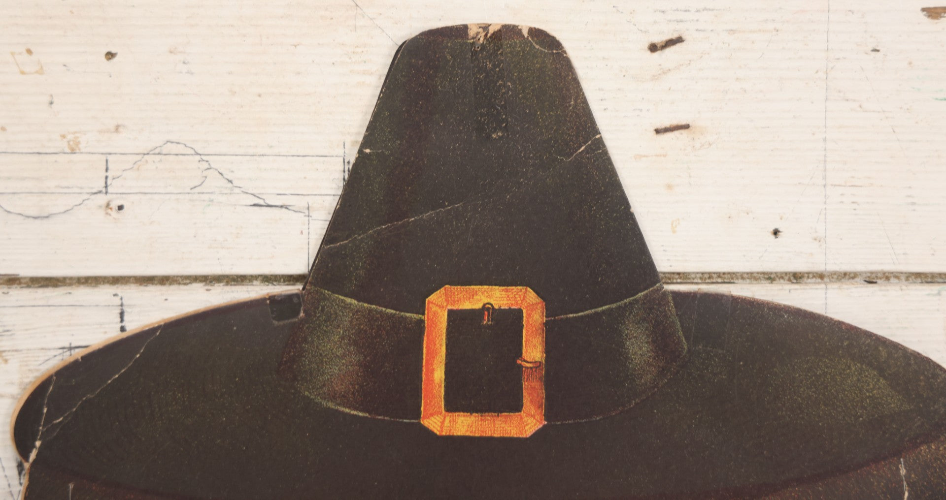 Lot 019 - Vintage Halloween Paper Cutout Mask Of Pumpkin Jack-O-Lantern J.O.L. Wearing Witch Hat, Made In Germany, Unknown Manufacturer, 14-1/8" x 12-1/2"