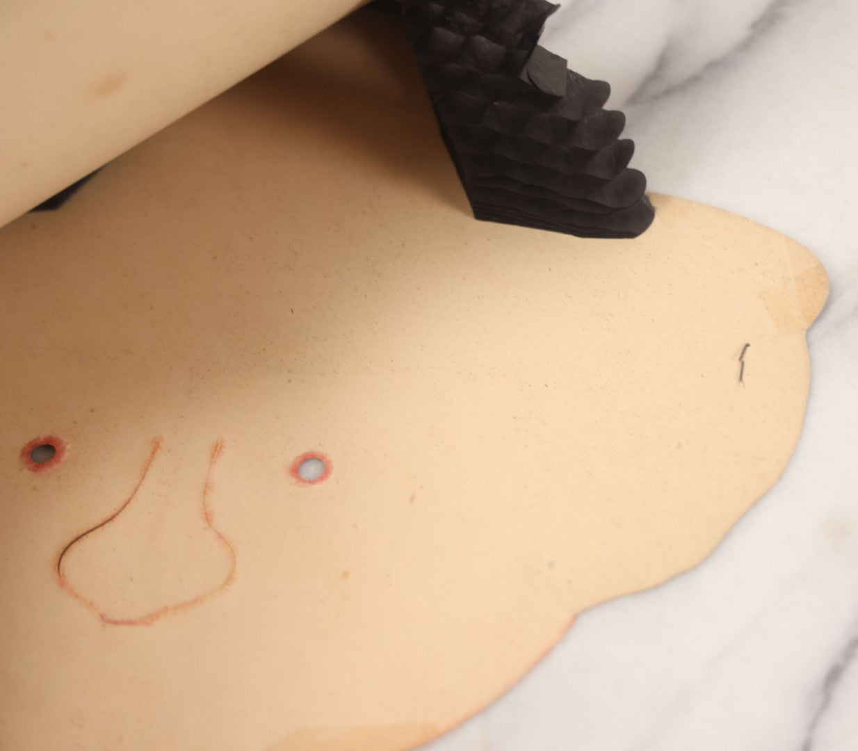 Lot 019 - Vintage Halloween Paper Cutout Mask Of Pumpkin Jack-O-Lantern J.O.L. Wearing Witch Hat, Made In Germany, Unknown Manufacturer, 14-1/8" x 12-1/2"