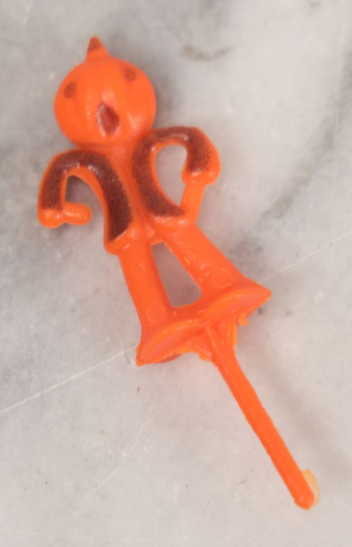 Lot 020 - Grouping Of Six Vintage Orange Plastic Halloween Cake Dessert Toppers Including Two Pumpkin Men And Four Witches, Made In Hong Kong, 2-1/2" L each