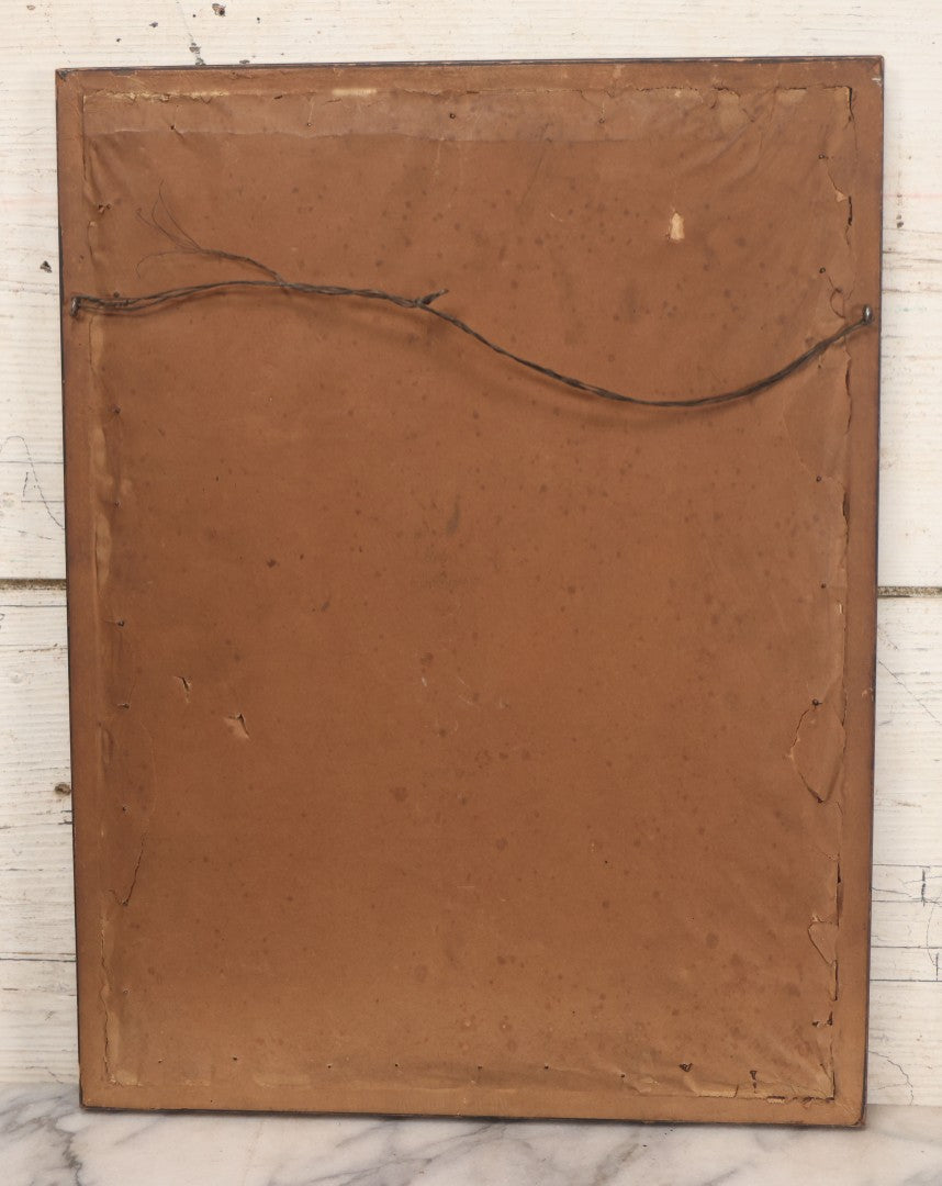 Lot 021 - Antique German Paper Punch Needlework Embroidery Motto, Translates To "The Father Cares With Much Effort For His Children, Late And Early" With Celluloid Angel Figure And Pressed Ferns, In Frame, 12-7/8" x 16-7/8"