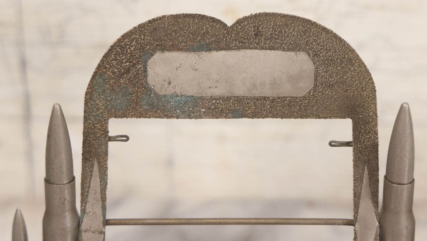 Lot 022 - Vintage Trench Art Swiveling Photo Frame With Silver Painted Bullet Shells, Hand Hammered Star Design And Other Hammered Details, Circa World War 1 Era