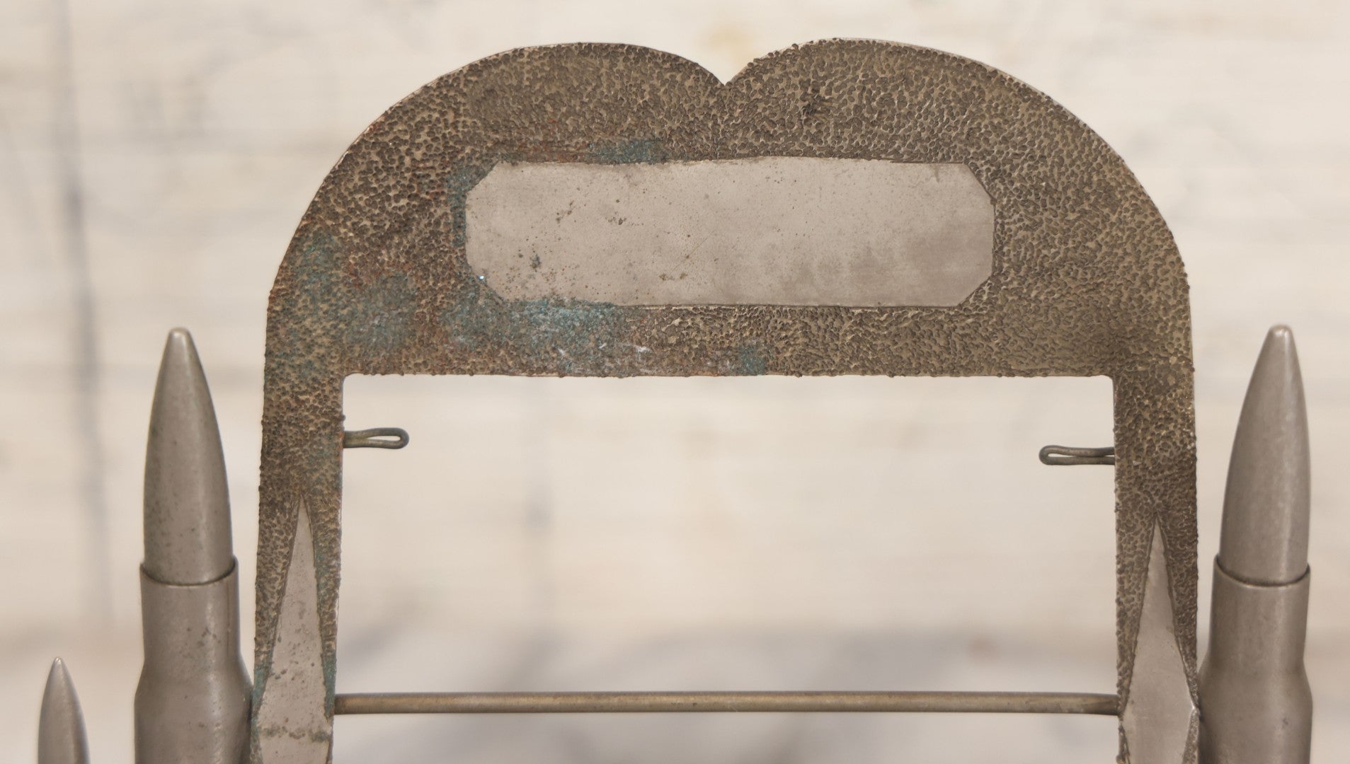 Lot 022 - Vintage Trench Art Swiveling Photo Frame With Silver Painted Bullet Shells, Hand Hammered Star Design And Other Hammered Details, Circa World War 1 Era