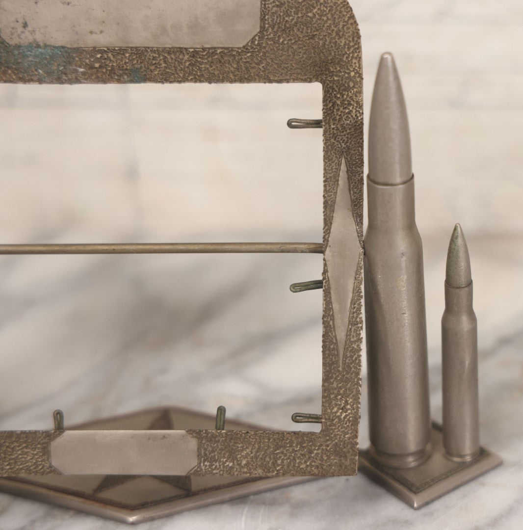 Lot 022 - Vintage Trench Art Swiveling Photo Frame With Silver Painted Bullet Shells, Hand Hammered Star Design And Other Hammered Details, Circa World War 1 Era