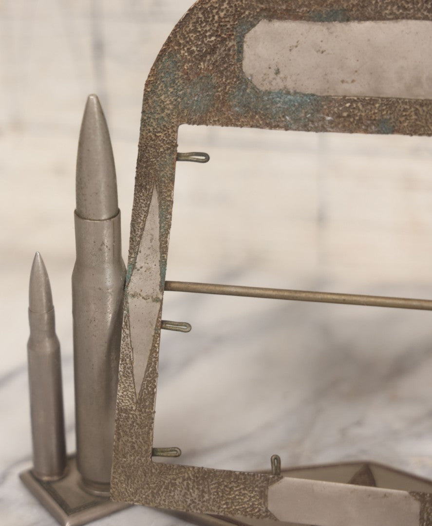 Lot 022 - Vintage Trench Art Swiveling Photo Frame With Silver Painted Bullet Shells, Hand Hammered Star Design And Other Hammered Details, Circa World War 1 Era