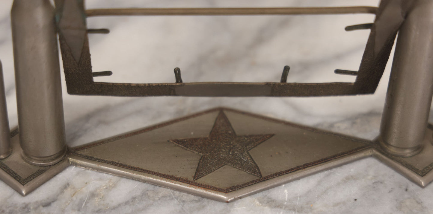 Lot 022 - Vintage Trench Art Swiveling Photo Frame With Silver Painted Bullet Shells, Hand Hammered Star Design And Other Hammered Details, Circa World War 1 Era