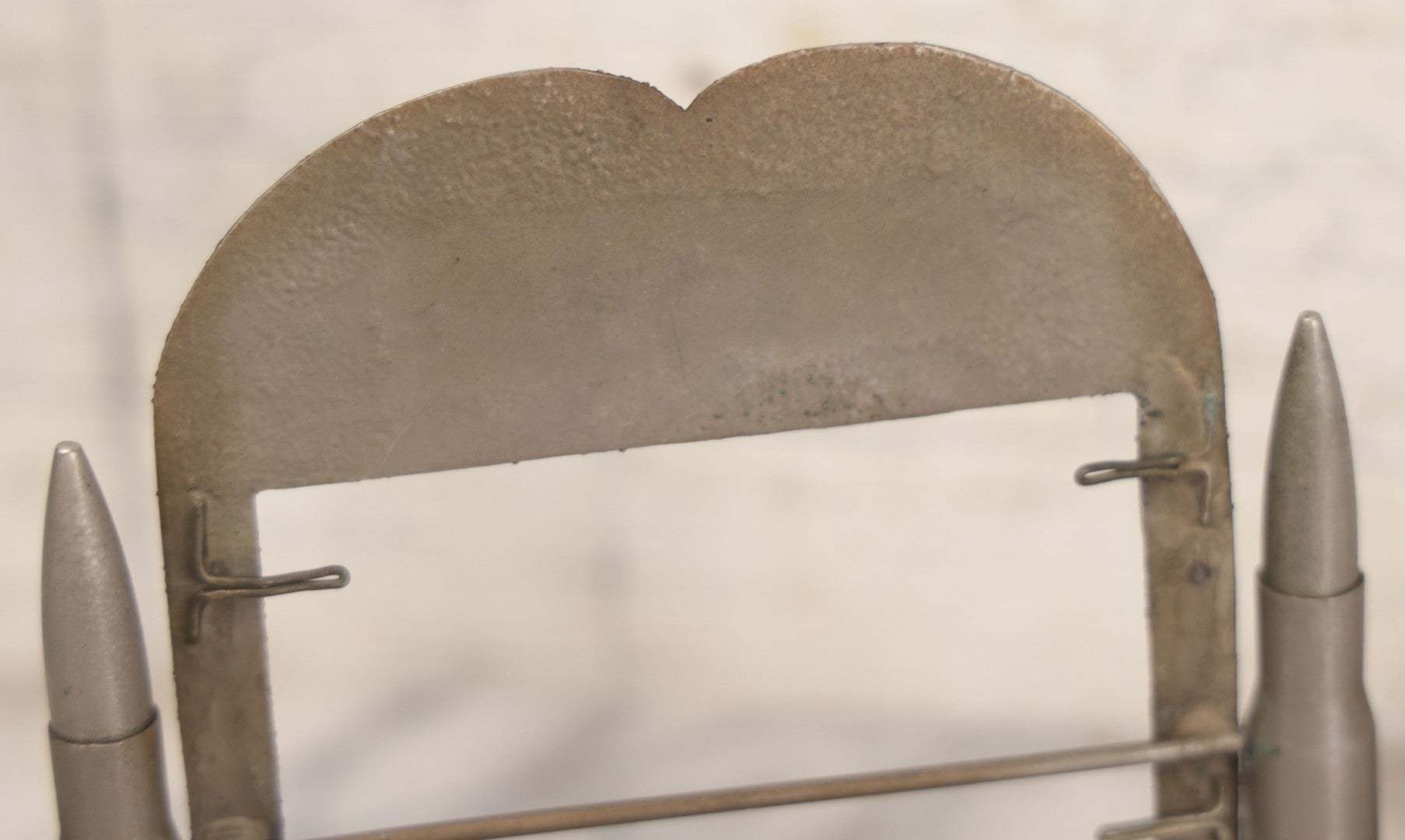 Lot 022 - Vintage Trench Art Swiveling Photo Frame With Silver Painted Bullet Shells, Hand Hammered Star Design And Other Hammered Details, Circa World War 1 Era