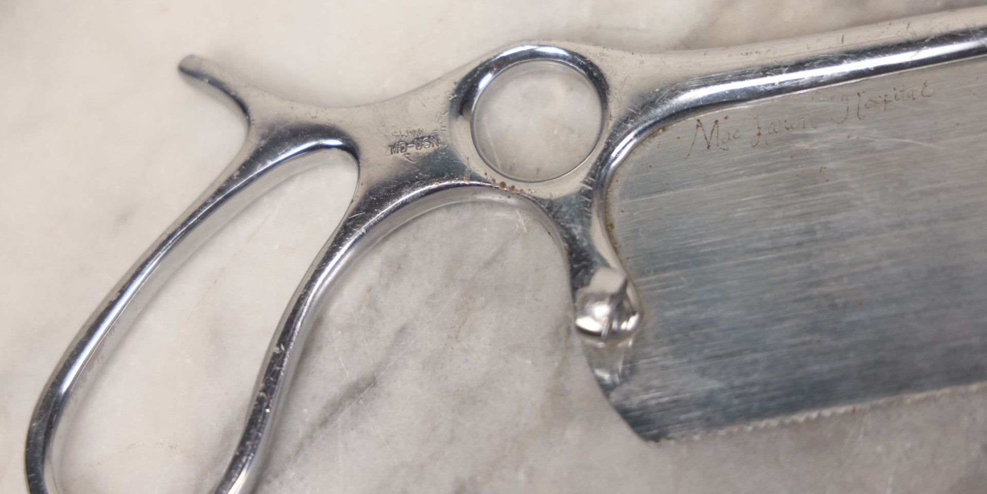 Lot 023 - Vintage Sklar Military Issue Surgical Amputation Saw, "MacLaren Hospital" Engraved On Blade, Handle Marked "MD-USN"