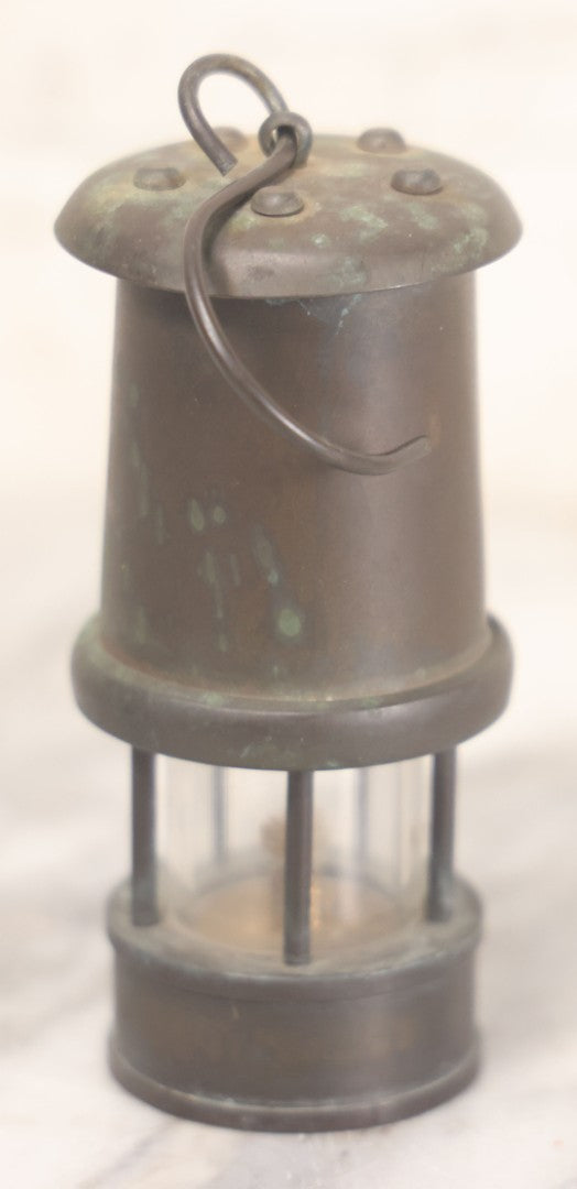 Lot 025 - Antique Brass Coal Miners Lamp Manufactured By Nedd Products Ltd., Glynneath W. Glamorgan, Made In Wales, With Welsh Dragon Emblem And Cymru Welsh Mark, Original Glass And Wick, 4-5/8" H