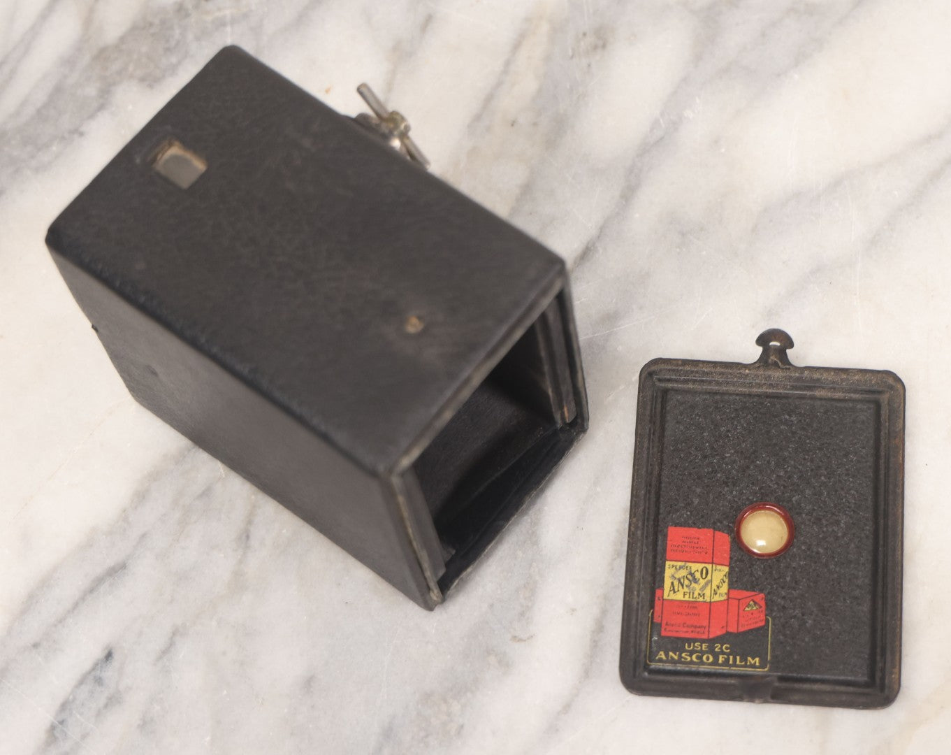 Lot 027 - Antique Ansco Box Camera, Small Size, Uses Speedex 2C Ansco Film, Made In U.S.A. By Ansco Photo Products Inc., Binghamton, New York, Patented September 1910