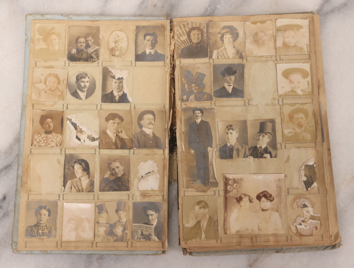 Lot 030 - Antique Snapshot Portrait Photo Album With 65+ Pasted Portrait Photos Of Victorian And Edwardian Men And Women, Dated Christmas 1901, From Marie & Ross Ellor