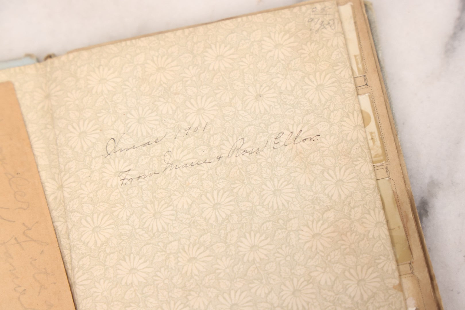 Lot 030 - Antique Snapshot Portrait Photo Album With 65+ Pasted Portrait Photos Of Victorian And Edwardian Men And Women, Dated Christmas 1901, From Marie & Ross Ellor