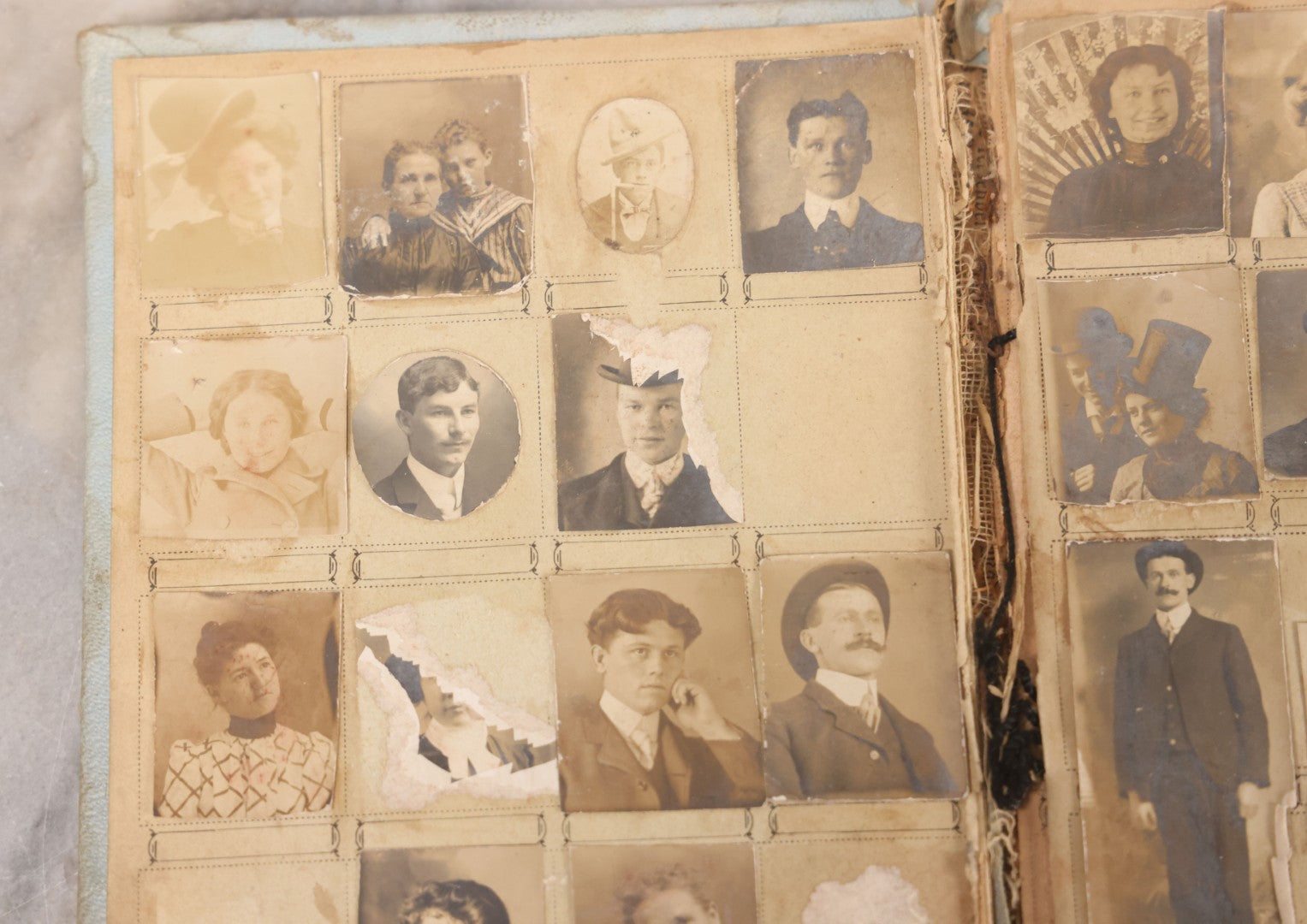 Lot 030 - Antique Snapshot Portrait Photo Album With 65+ Pasted Portrait Photos Of Victorian And Edwardian Men And Women, Dated Christmas 1901, From Marie & Ross Ellor