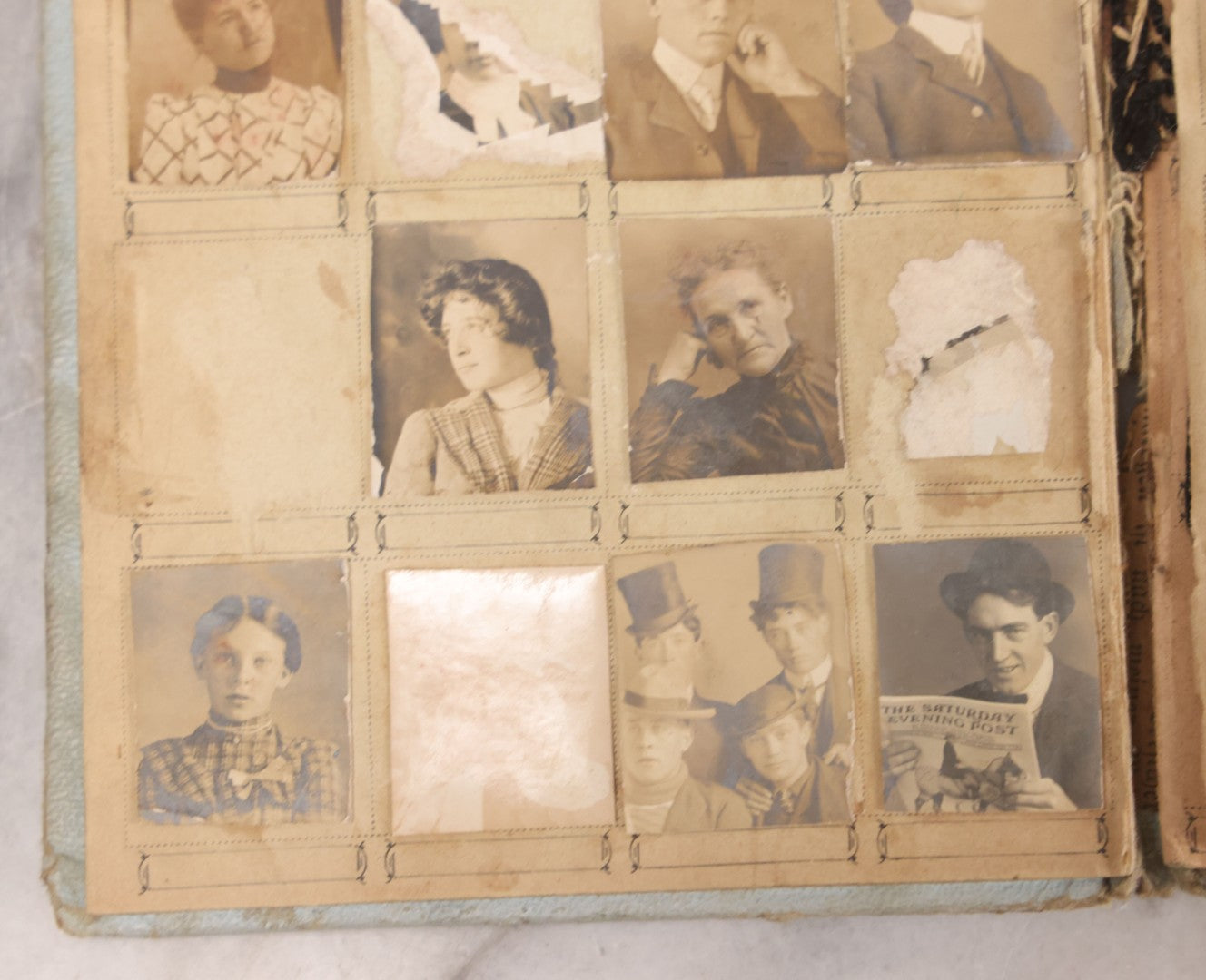 Lot 030 - Antique Snapshot Portrait Photo Album With 65+ Pasted Portrait Photos Of Victorian And Edwardian Men And Women, Dated Christmas 1901, From Marie & Ross Ellor