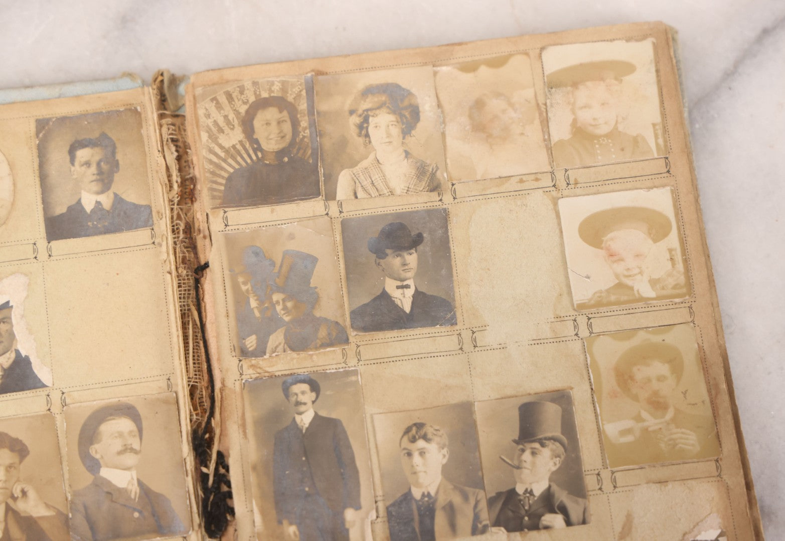 Lot 030 - Antique Snapshot Portrait Photo Album With 65+ Pasted Portrait Photos Of Victorian And Edwardian Men And Women, Dated Christmas 1901, From Marie & Ross Ellor