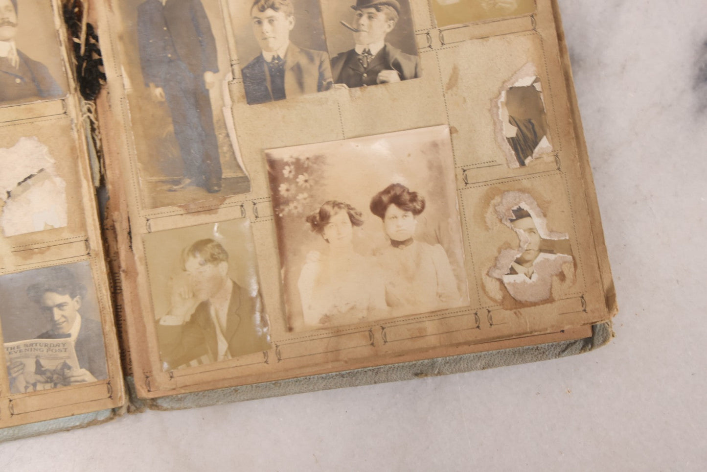 Lot 030 - Antique Snapshot Portrait Photo Album With 65+ Pasted Portrait Photos Of Victorian And Edwardian Men And Women, Dated Christmas 1901, From Marie & Ross Ellor