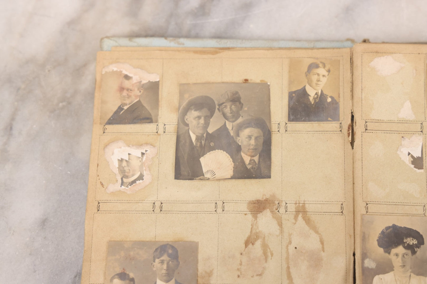 Lot 030 - Antique Snapshot Portrait Photo Album With 65+ Pasted Portrait Photos Of Victorian And Edwardian Men And Women, Dated Christmas 1901, From Marie & Ross Ellor