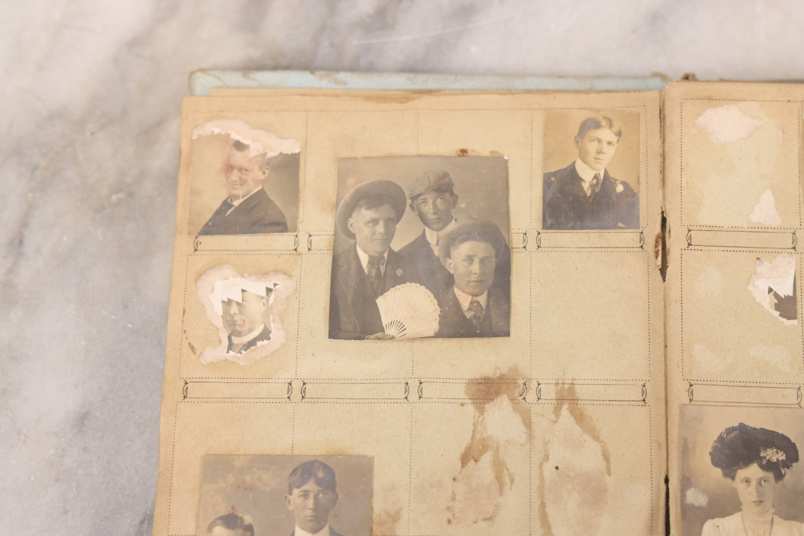 Lot 030 - Antique Snapshot Portrait Photo Album With 65+ Pasted Portrait Photos Of Victorian And Edwardian Men And Women, Dated Christmas 1901, From Marie & Ross Ellor