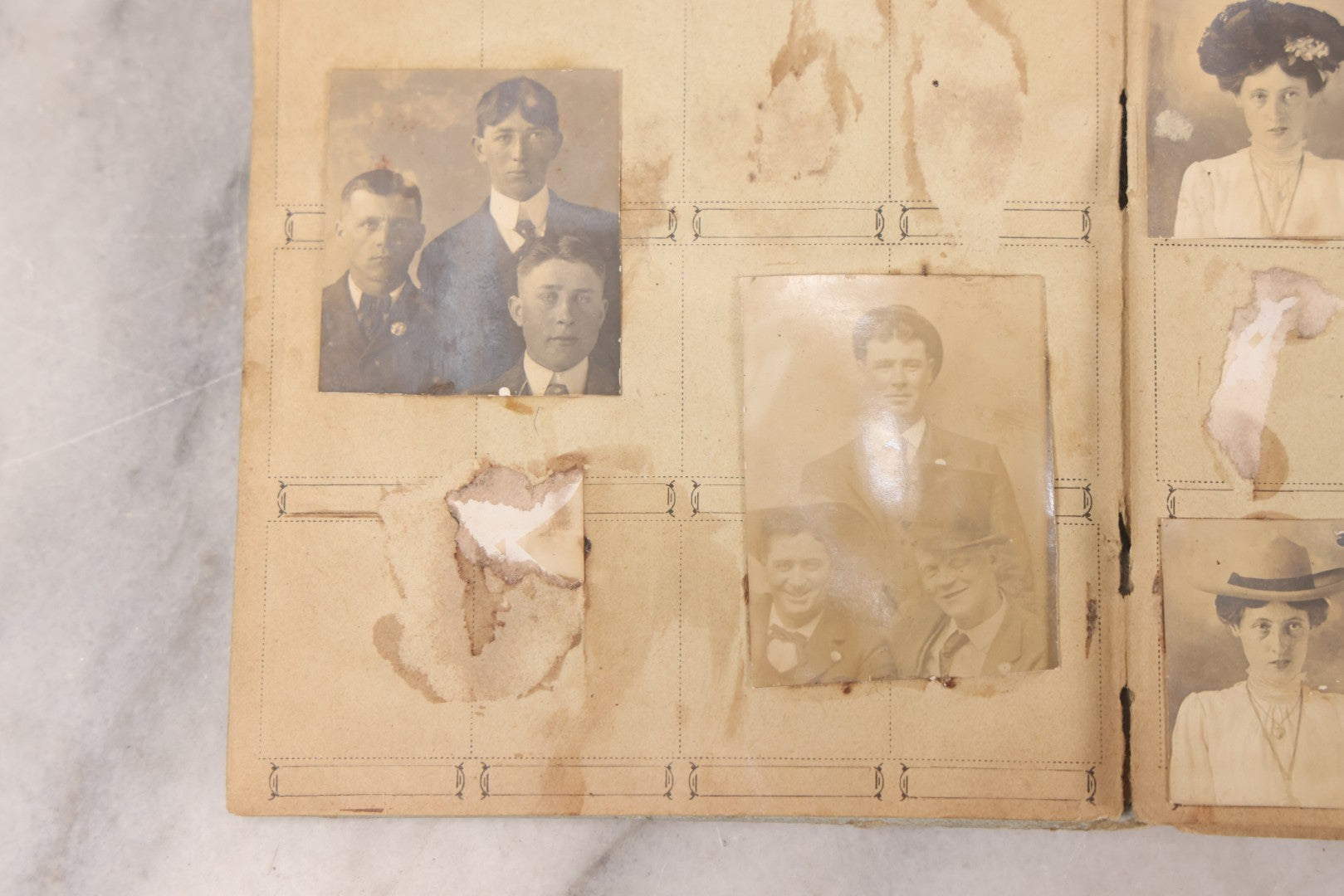 Lot 030 - Antique Snapshot Portrait Photo Album With 65+ Pasted Portrait Photos Of Victorian And Edwardian Men And Women, Dated Christmas 1901, From Marie & Ross Ellor