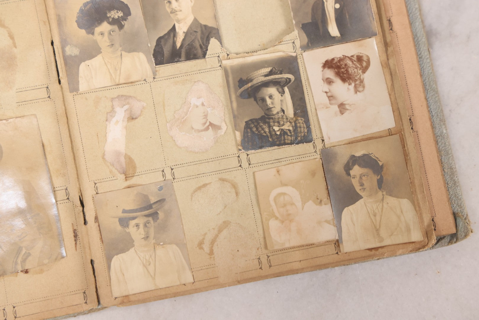 Lot 030 - Antique Snapshot Portrait Photo Album With 65+ Pasted Portrait Photos Of Victorian And Edwardian Men And Women, Dated Christmas 1901, From Marie & Ross Ellor