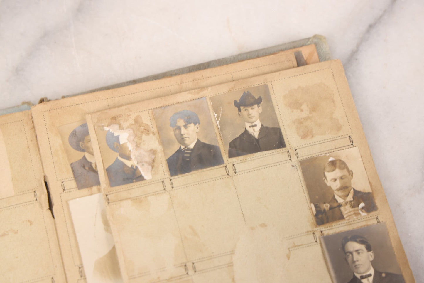 Lot 030 - Antique Snapshot Portrait Photo Album With 65+ Pasted Portrait Photos Of Victorian And Edwardian Men And Women, Dated Christmas 1901, From Marie & Ross Ellor