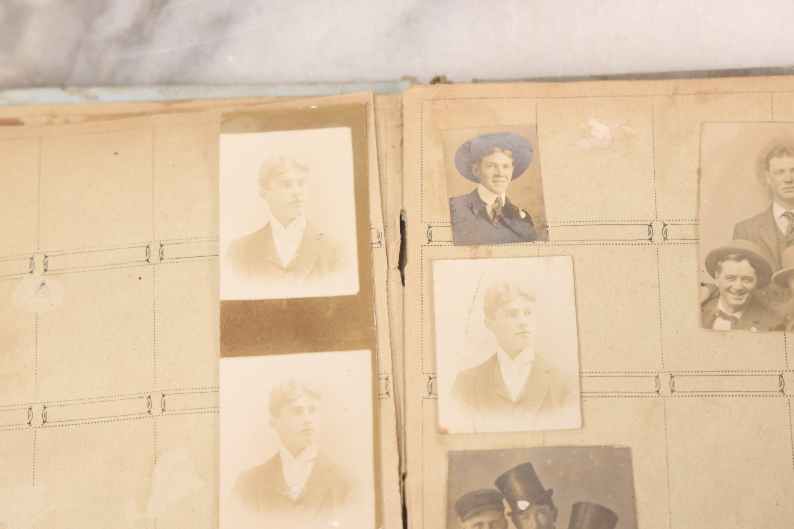 Lot 030 - Antique Snapshot Portrait Photo Album With 65+ Pasted Portrait Photos Of Victorian And Edwardian Men And Women, Dated Christmas 1901, From Marie & Ross Ellor