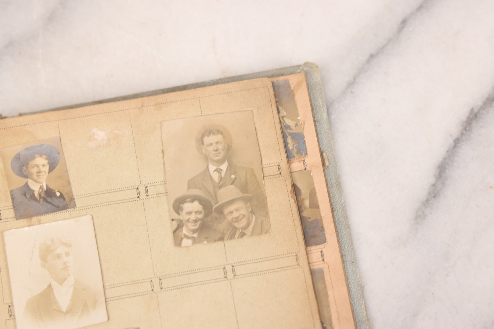 Lot 030 - Antique Snapshot Portrait Photo Album With 65+ Pasted Portrait Photos Of Victorian And Edwardian Men And Women, Dated Christmas 1901, From Marie & Ross Ellor