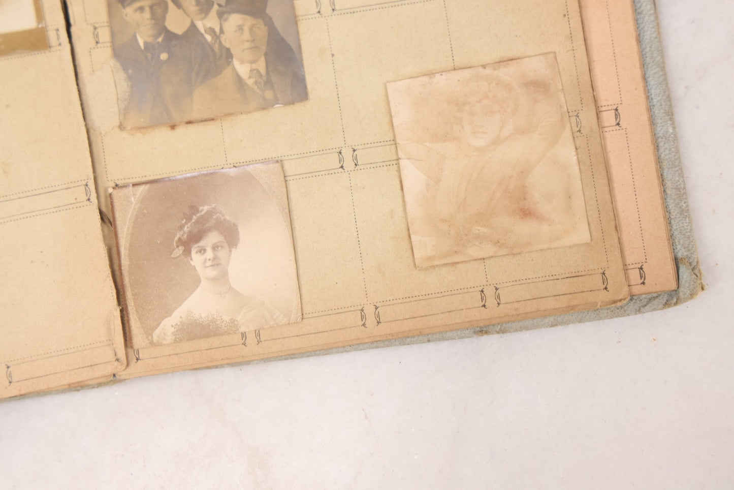 Lot 030 - Antique Snapshot Portrait Photo Album With 65+ Pasted Portrait Photos Of Victorian And Edwardian Men And Women, Dated Christmas 1901, From Marie & Ross Ellor