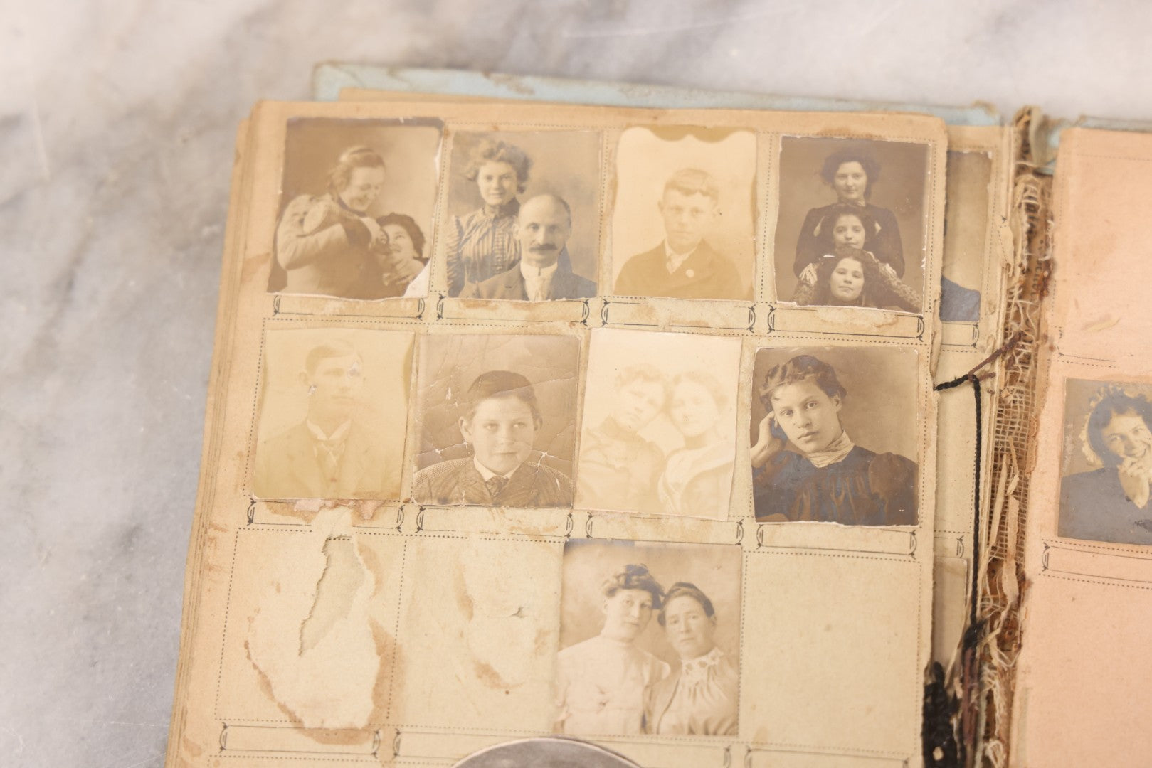 Lot 030 - Antique Snapshot Portrait Photo Album With 65+ Pasted Portrait Photos Of Victorian And Edwardian Men And Women, Dated Christmas 1901, From Marie & Ross Ellor